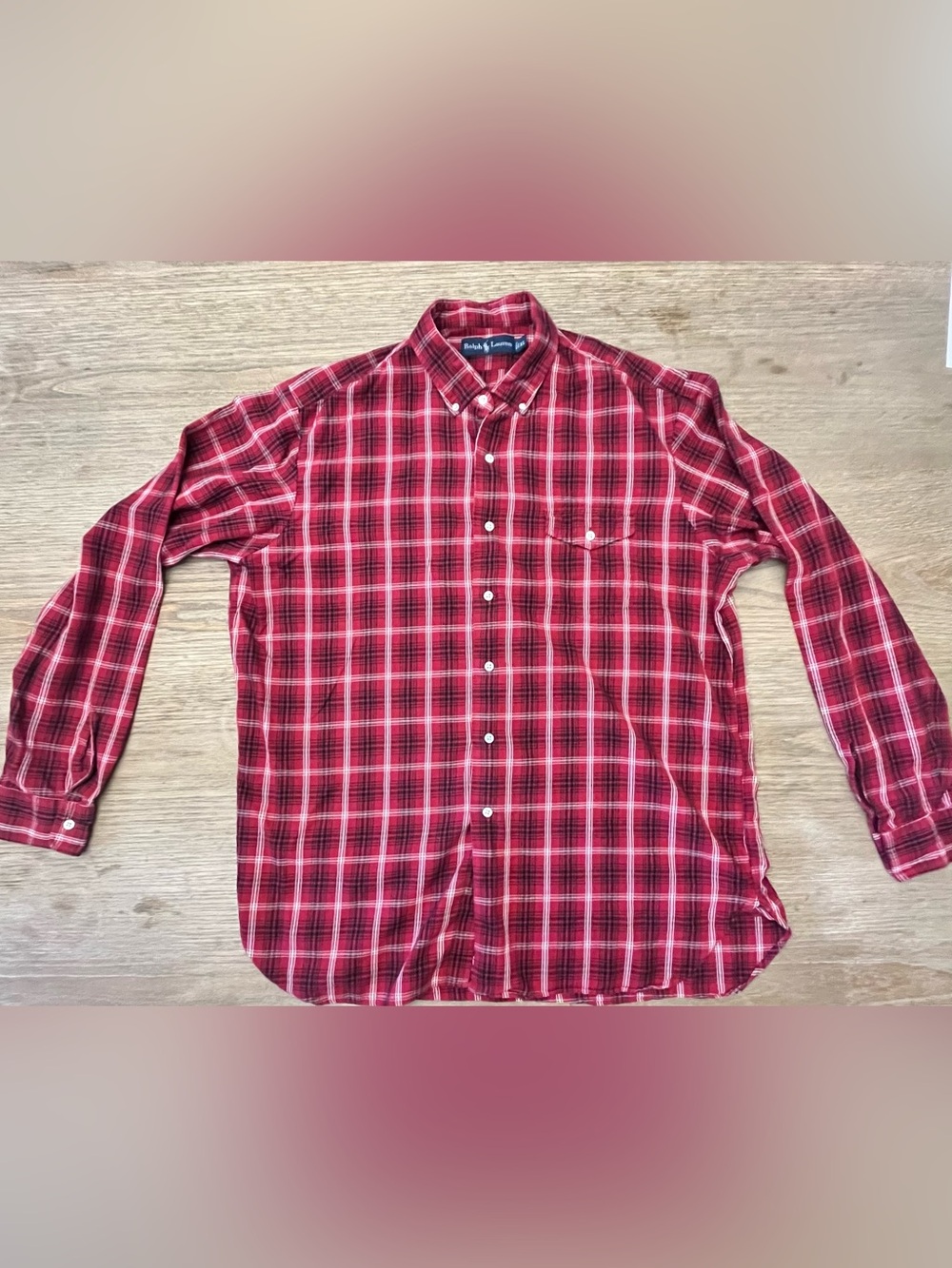Vintage Ralph Lauren Men's XL Red/White/Black Plaid Cotton Button-Down Shirt LS
